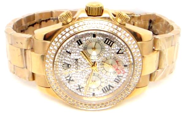 Rolex Daytona Diamond Paved On Dial Gold Copy Watch